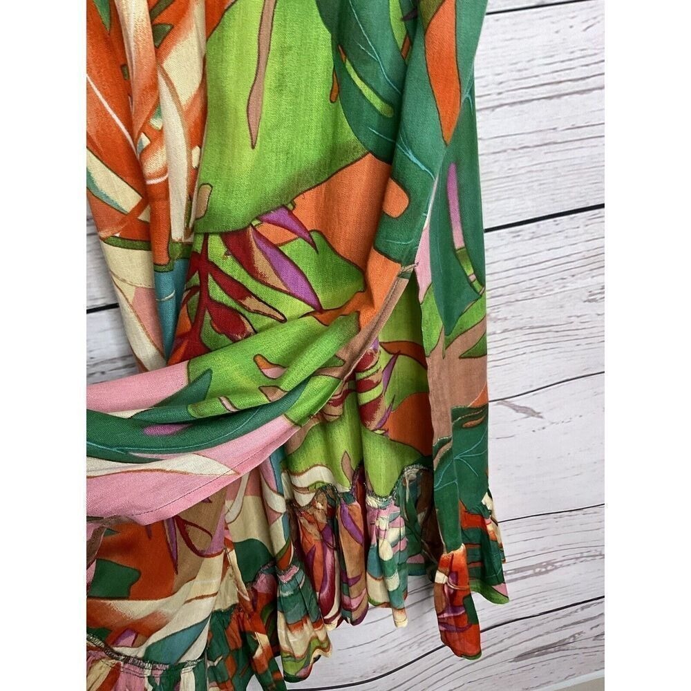 True Destination V Neck Dress Multicolor Tropical Leaf Print Sleeveless Casual S - Picture 10 of 11